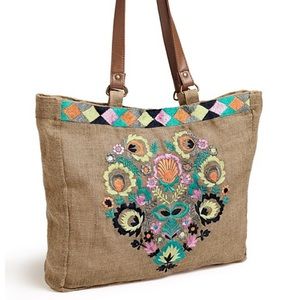 Venus embroidered flower tote beach bag